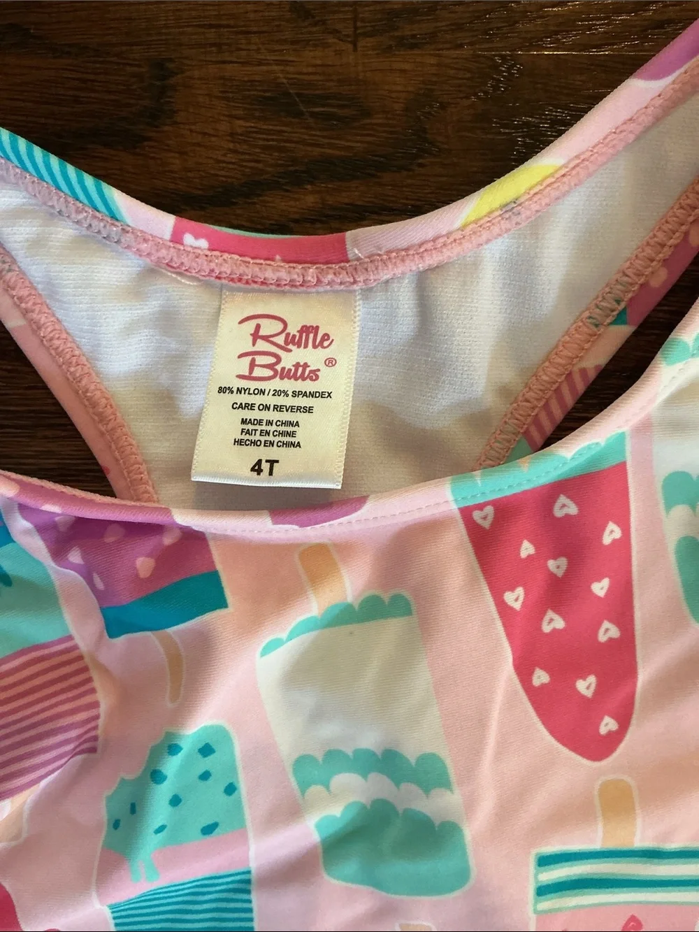 RUFFLE BUTTS - Sz 4T -  Ice Pop Print Ruffle Girls Tankini Two-Piece - Pink Mult